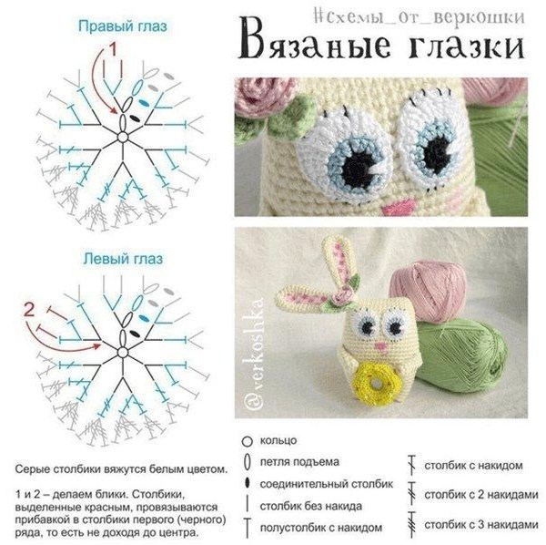 Как вязать глаза для игрушки?